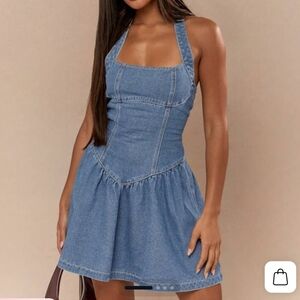 Missguided Denim Halter Mini Corset Style Bustier Dress Size Medium